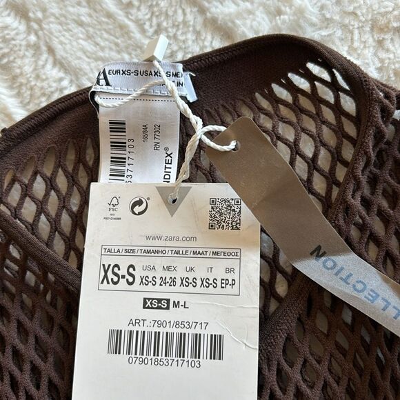 NWT Zara Seamless Mesh Chocolate‎ Brown Fall Contour stretch Bodysuit XS/S - Picture 6 of 7